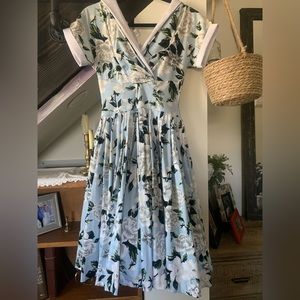 Unique Vintage Floral Blue Swing Dress